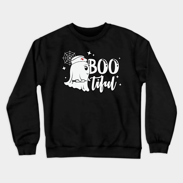 Bootiful Ghost Nurse Halloween Gift Crewneck Sweatshirt by BadDesignCo